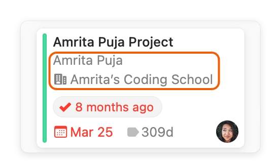 Projects Card showing Linked People and Companies filter