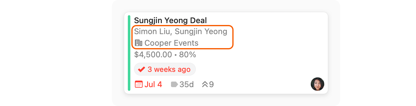 Opportunites Board showing Linked People filter