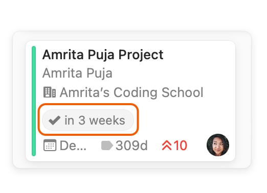 Projects Board showing next activity
