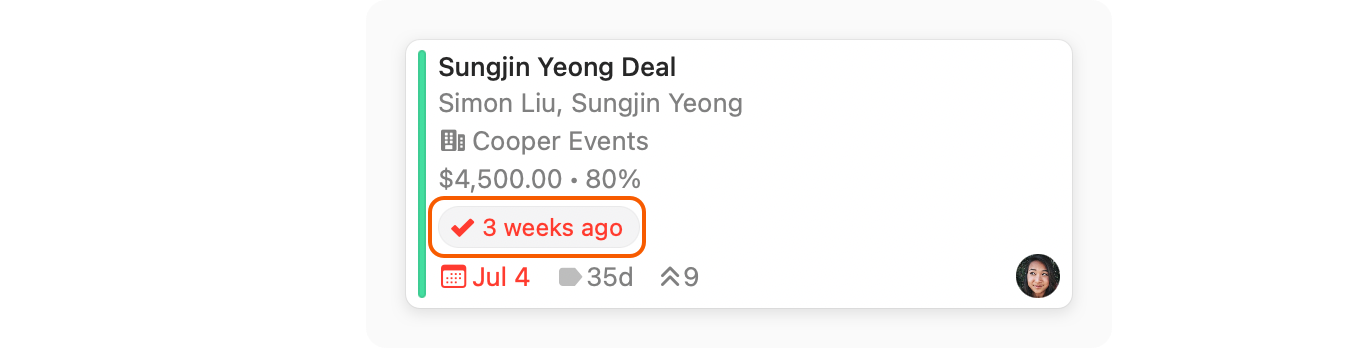 Opportunities Board showing due date