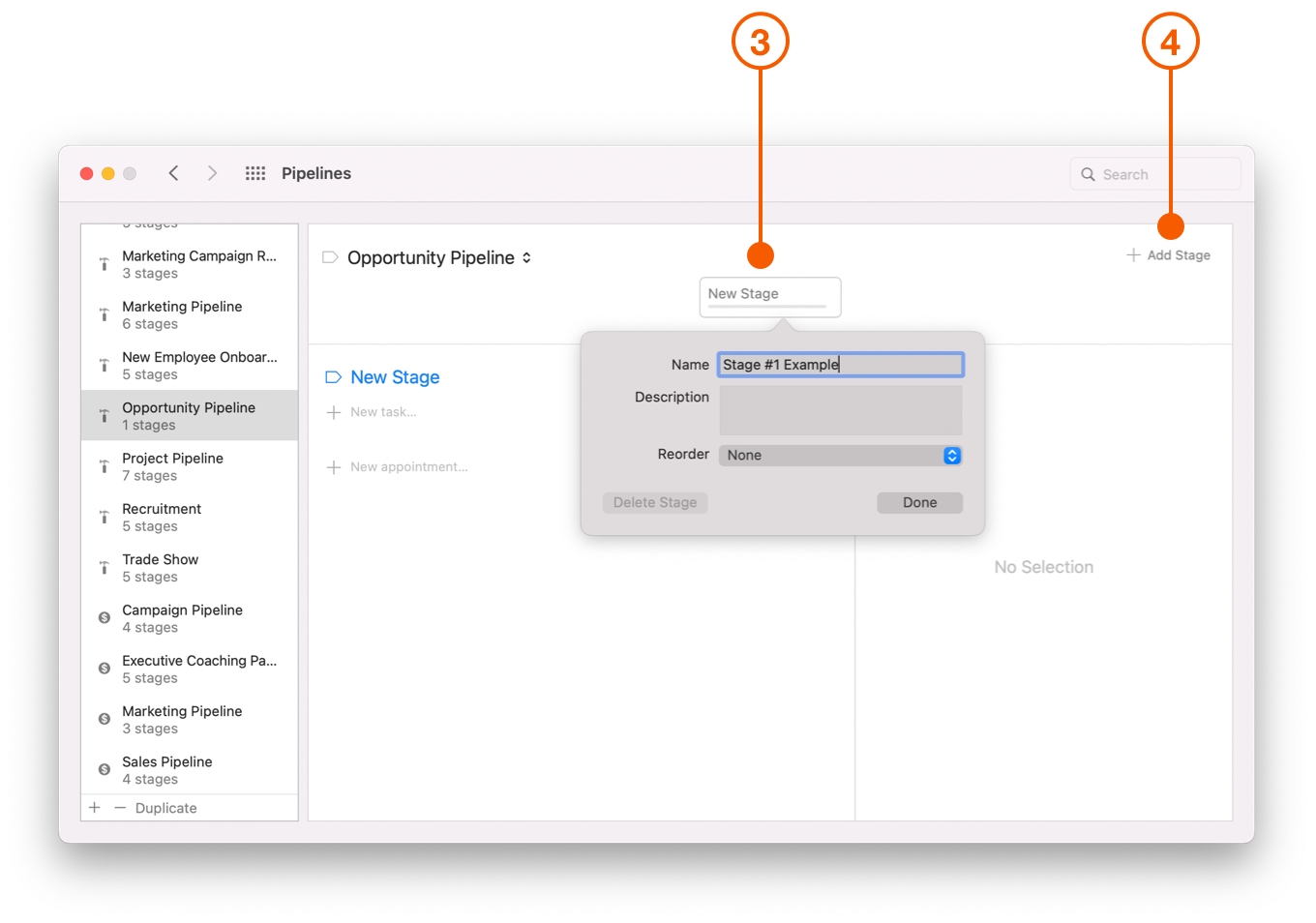 Pipelines Preferences window selecting Stages