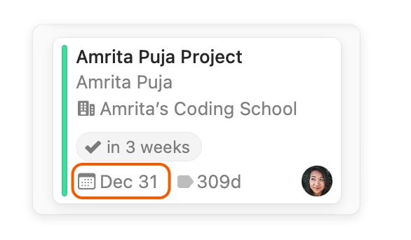 Projects Board showing due date