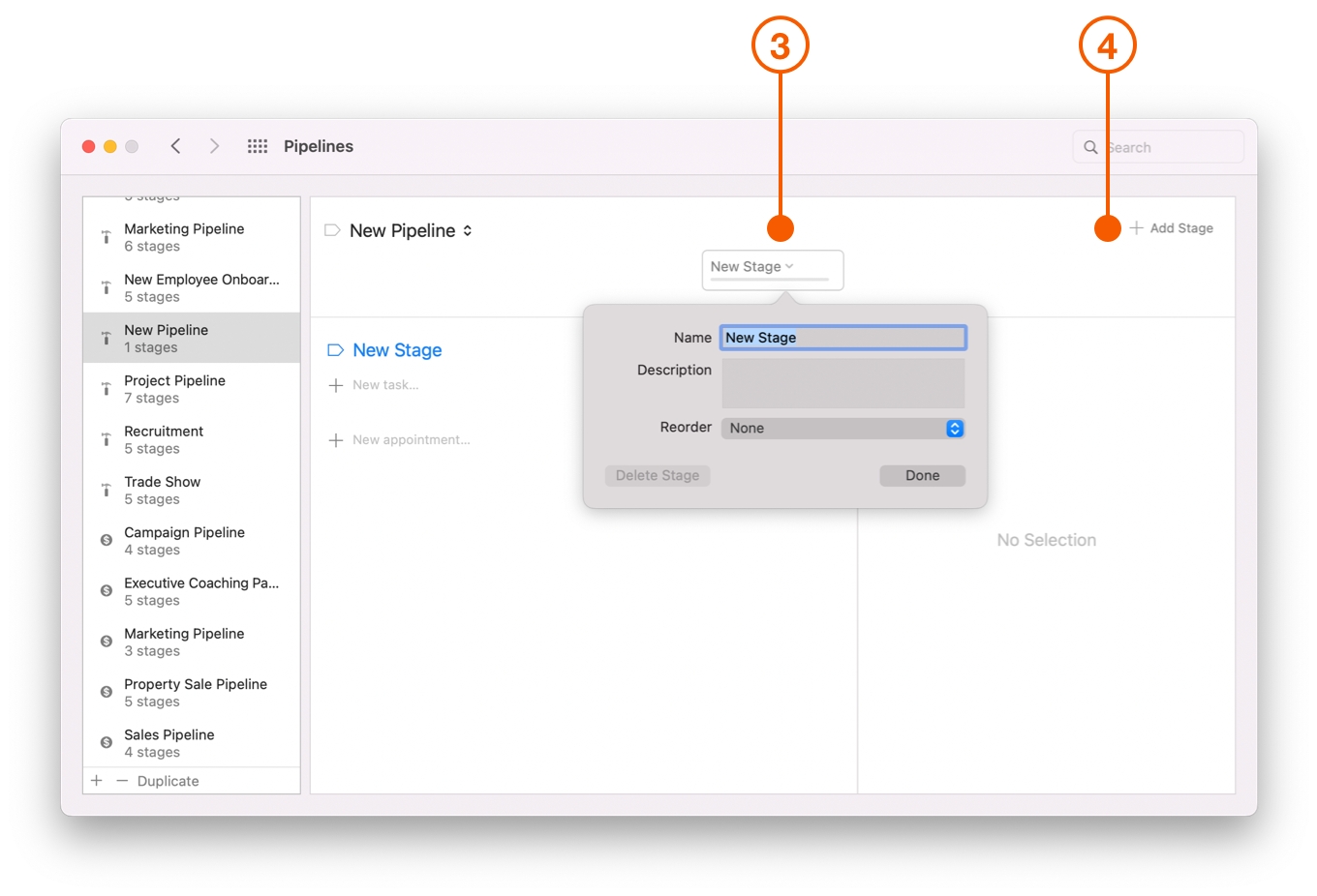 Pipelines window selecting New Stage button