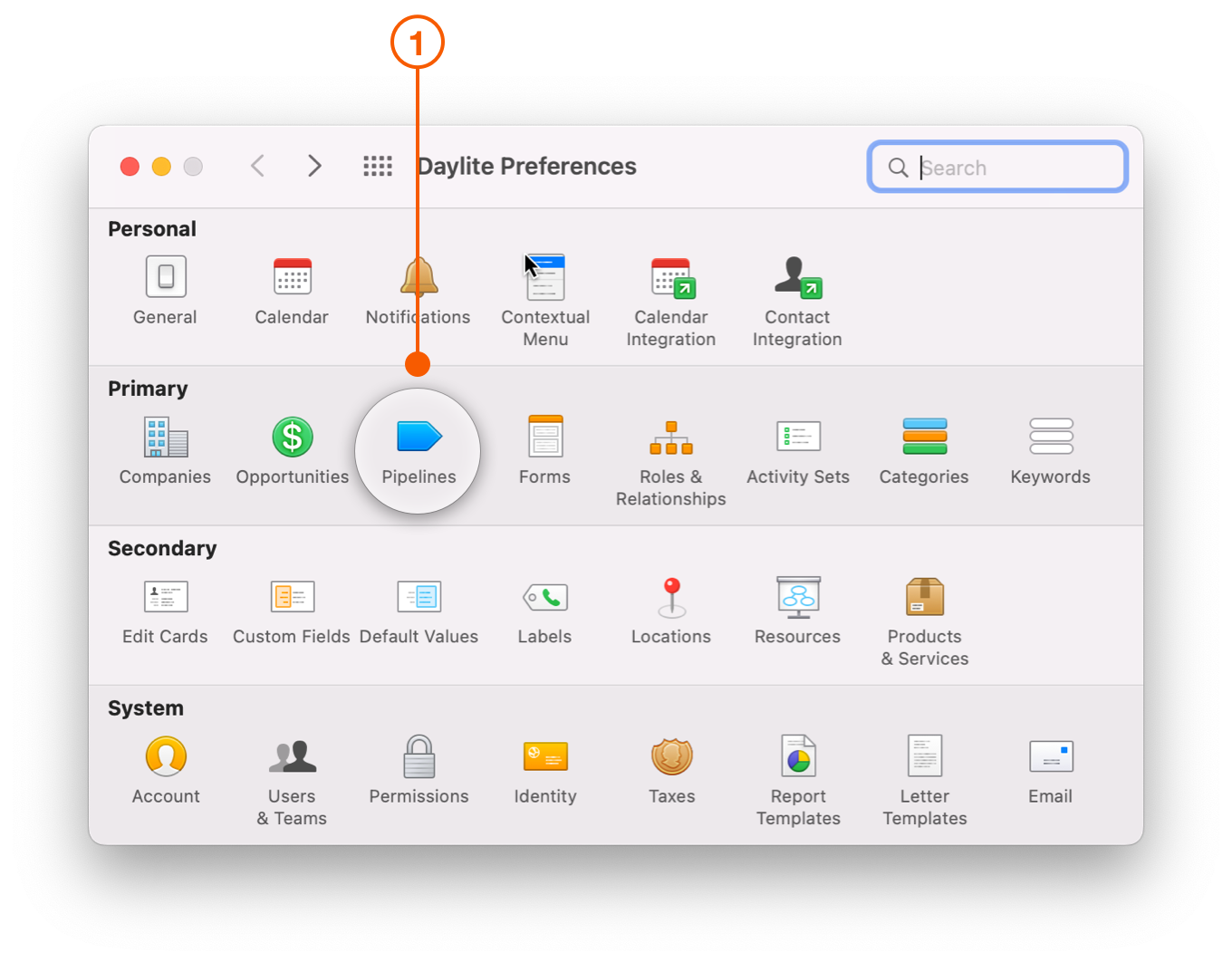Preferences window selecting Pipelines
