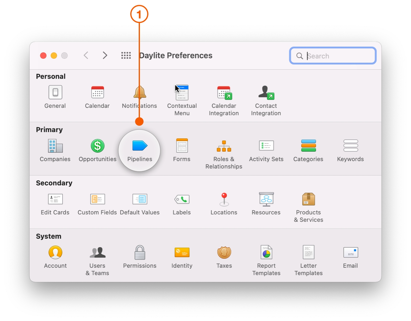 Preferences window selecting Pipelines