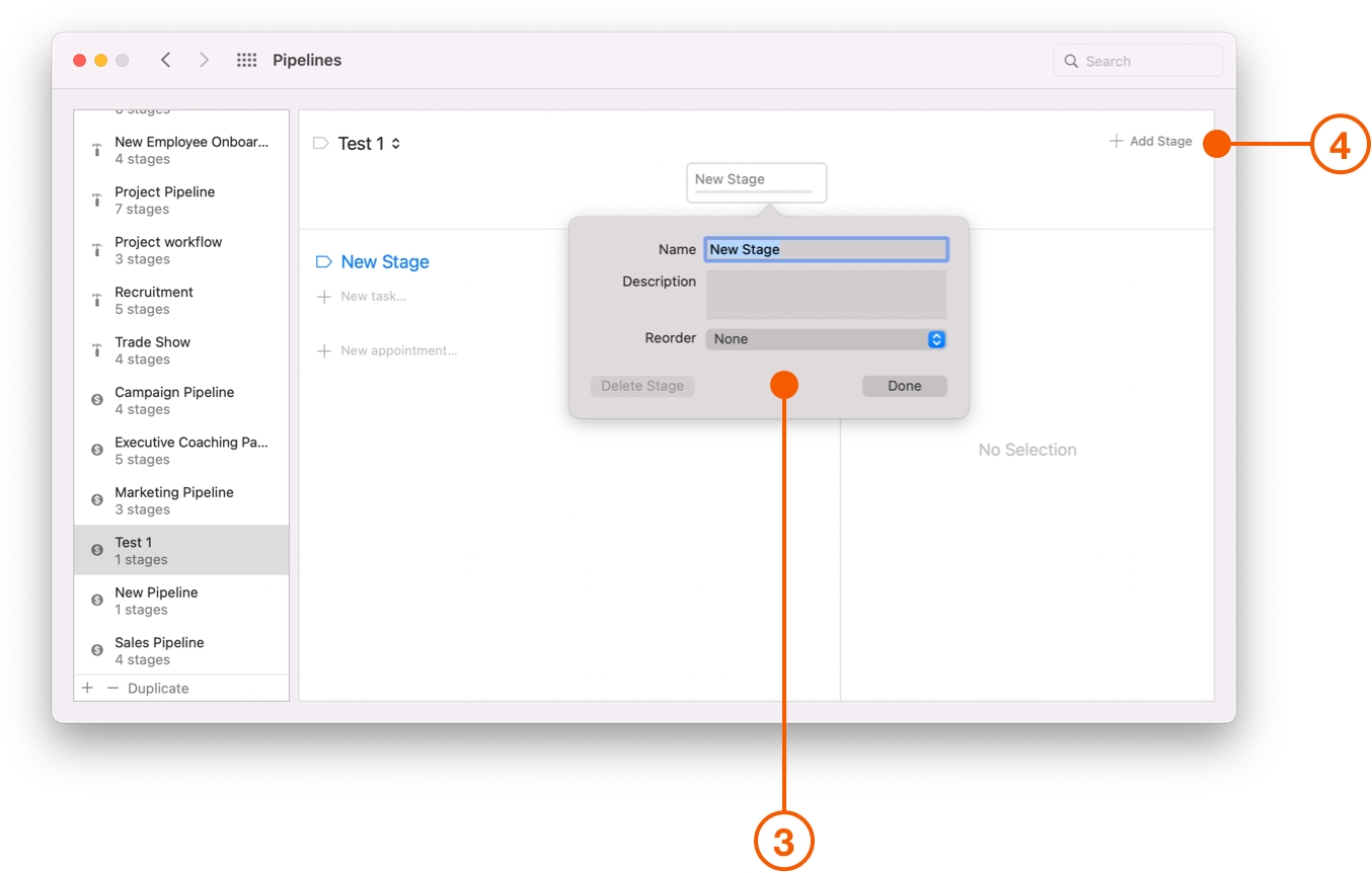 Pipelines screen showing New Stage options
