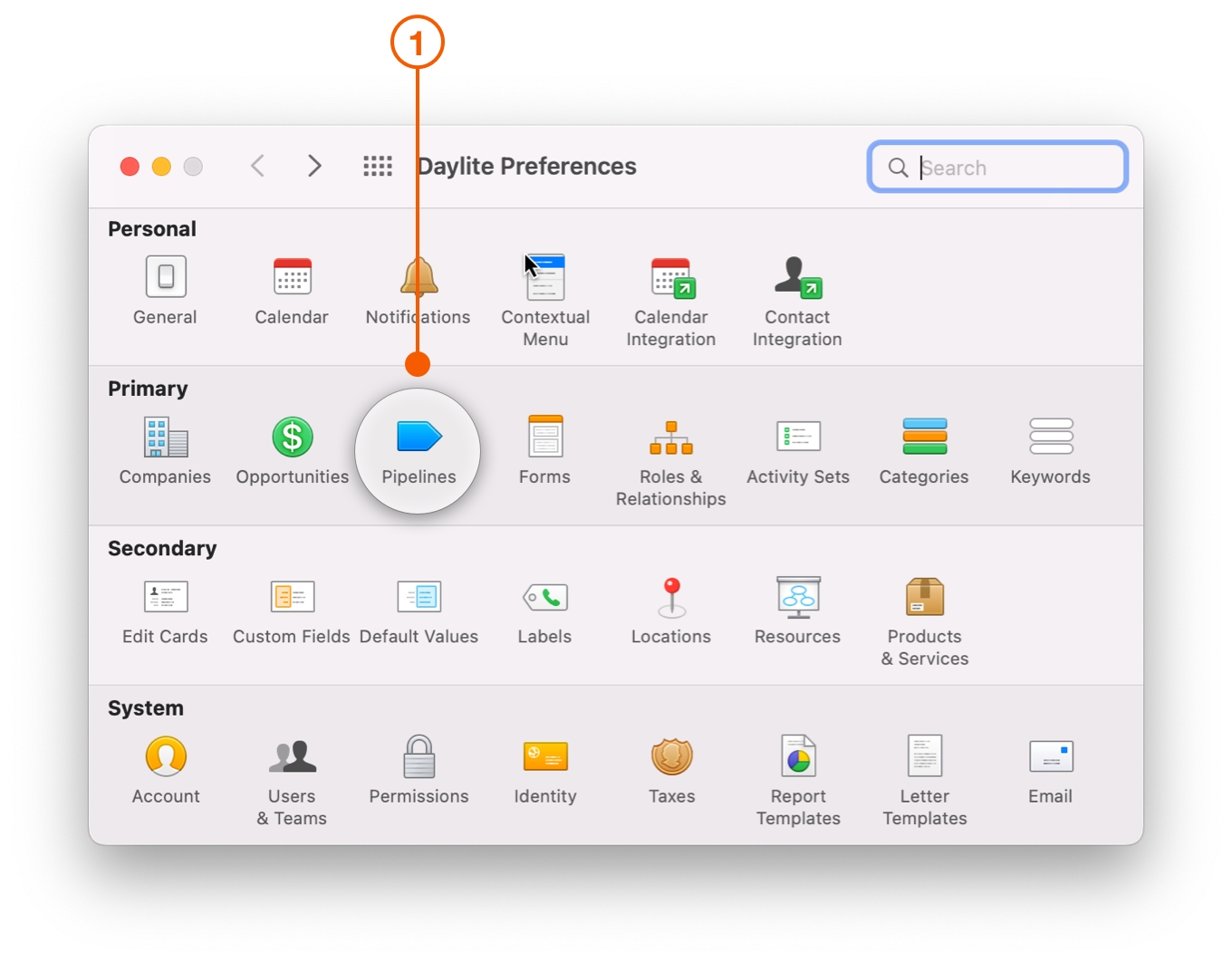 Preferences window selecting Pipelines